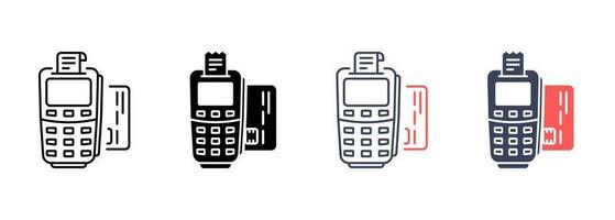 pos kontaktlös transaktion piktogram. trådlös pengar betala symbol samling på vit bakgrund. betalning terminal och kreditera kort linje och silhuett ikon uppsättning. isolerat vektor illustration.