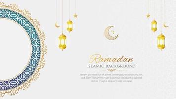 ramadan kareem eleganter weißer luxuriöser dekorativer grußkartenhintergrund mit arabischem muster vektor