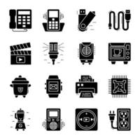 Reihe von Glyphensymbolen für Gadgets vektor