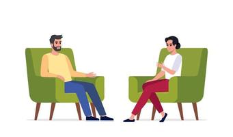 Psychotherapeutin hat eine Einzelsitzung mit ihrer Patientin. mann sitzt auf dem stuhl und erzählt seinem berater etwas. Gesprächstherapiekonzept. Vektor-Illustration. vektor
