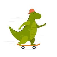 söt dinosaurie rider på skateboard. tyrannosaur skateboardåkare. barn skriva ut med dino. vektor illustration för skriva ut, kläder, hälsning kort, barns rum dekor.