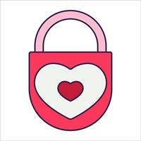 Retro-Valentinstag-Icon-Sperre mit Herzen. Liebessymbol im modischen Pop-Line-Art-Stil. Die niedliche Figur ist in zartem Pink, Rot und Koralle gehalten. vektorillustration lokalisiert auf weiß. vektor