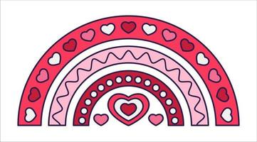 retro valentine dag boho ikon av de varm luft ballong. kärlek symboler i de modern pop- linje konst stil. de figur av hjärta ballong i mjuk rosa, röd och korall Färg. vektor illustration isolerat.
