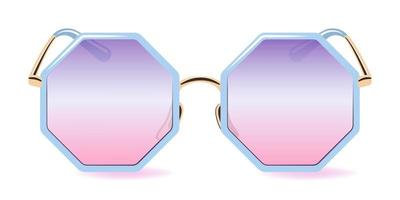 modische achteckige sonnenbrille mit transparenten verlaufsgläsern in lila und pink. Vorderansicht. realistische vektorillustration lokalisiert auf weißem hintergrund vektor