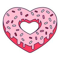 Retro Valentinstag Symbol Donut Herzform. Liebessymbol im modischen Pop-Line-Art-Stil. Die süßen Schokoladenherzen sind zartrosa, rot und korallenfarben. vektorillustration isoliert vektor