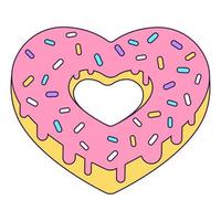 Cartoon Valentinstag Symbol Donut Herzform. Liebessymbol im angesagten Pop-Stil. Die süßen Schokoladenherzen sind zartrosa, gelbe Farben. vektorillustration isoliert vektor