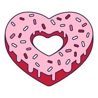 Retro Valentinstag Symbol Donut Herzform. Liebessymbol im modischen Pop-Line-Art-Stil. Die süßen Schokoladenherzen sind zartrosa, rot und korallenfarben. vektorillustration isoliert vektor