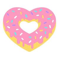Cartoon Valentinstag Symbol Donut Herzform. Liebessymbol im angesagten Pop-Stil. Die süßen Schokoladenherzen sind zartrosa, gelbe Farben. vektorillustration isoliert vektor
