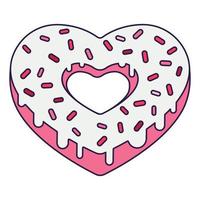 retro valentine dag ikon munk hjärta form. kärlek symbol i de modern pop- linje konst stil. de ljuv choklad hjärtan är mjuk rosa, röd, och korall färger. vektor illustration isolerat