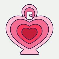 retro valentine dag ikon flaska av parfym hjärta form. kärlek symbol i de modern pop- linje konst stil. de parfym flaska är mjuk rosa, röd, och korall färger. vektor illustration isolerat.