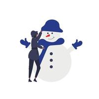 en flicka framställning en snögubbe , jul snö vektor design mall