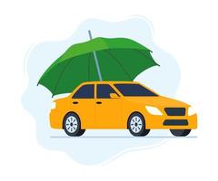 bil försäkring begrepp illustration. paraply den där skyddar bil. försäkring politik. vektor. vektor