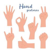 Handgesten-Set. menschliche hände zeigen daumen hoch, zeigen und grüßen, ok. verschiedene Handsymbole. interaktives Kommunikationsset. Vektor-Illustration. vektor
