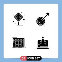 Gruppe von 4 soliden Glyphen Zeichen und Symbolen für Flughafen Sound Taxi Banjo DJ editierbare Vektordesign-Elemente vektor