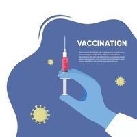 vaccination begrepp. doktorer hand med en spruta och plats för text. användbar för webb baner, artiklar, infografik. platt vektor illustration.