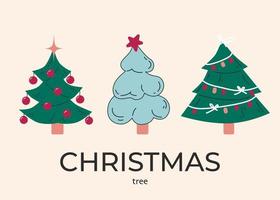 Reihe von verzierten Weihnachtsbäumen. isoliertes Bild Cliparts des neuen Jahres vektor