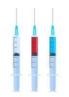 satz spritzen zur injektion. eine leere Spritze, die Blut und eine Art medizinische Substanz oder Impfstoff enthält. Vektor-Illustration. vektor