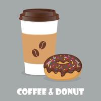 Kaffee zum Mitnehmen und Donut. vektorillustration für rabattgutschein, flyer, cafémenü, werbeplakat. vektor