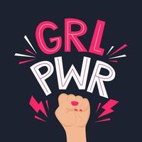 grl pwr Citat. flicka kraft söt hand teckning motivering text fras för t-shirts, affisch, Kläder, pinne på bärbar dator, telefon, vägg. feminism slogan med blixt- bult symbol. vektor illustration.