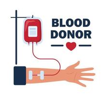blod väska och hand av givare eller patient. blod transfusion. blod donation. begrepp vektor illustration.