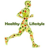 Silhouette eines laufenden Mannes, gefüllt mit Ikonen von Gemüse. Illustrationssymbol für einen gesunden Lebensstil für Infografiken. vektor