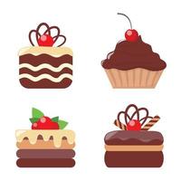 Kuchen, eingestellt. Kekse und Kekse-Symbole. Schokoladen- und Vanillekekse mit Sahne und Beeren. vektor