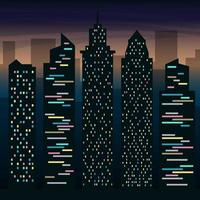 de skyskrapor av de stor stad på natt. natt stad landskap. vektor platt illustration.