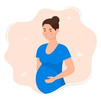 glückliche junge schwangere Frau mit dickem Bauch. schöne Figur der schwangeren Frau. Mädchen erwartet ein Baby. Mutterschaftskonzept. Vektor-Illustration. vektor