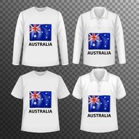 uppsättning olika manliga skjortor med australiens flaggskärm på isolerade skjortor vektor