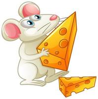 en vit mus som äter ost på vit bakgrund vektor