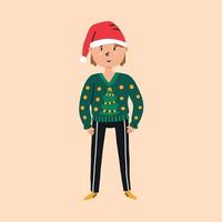 Junge im hässlichen Weihnachtspullover. Vektor-Cliparts auf isoliertem Hintergrund vektor