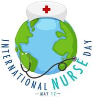 Internationales Krankenschwestertag-Logo mit großer Welt und Stethoskop vektor