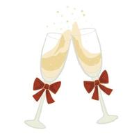 isolerat klämma konst illustration av två festlig glas av champagne med röd rosett vektor