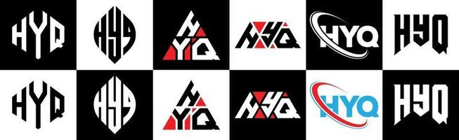 hyq-Buchstaben-Logo-Design in sechs Stilen. hyq polygon, kreis, dreieck, sechseck, flacher und einfacher stil mit schwarz-weißem buchstabenlogo in einer zeichenfläche. hyq minimalistisches und klassisches Logo vektor