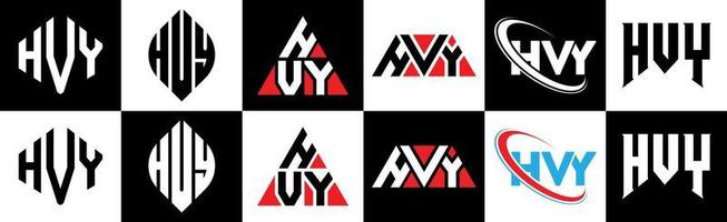 hvy-Buchstaben-Logo-Design in sechs Stilen. Hvy Polygon, Kreis, Dreieck, Sechseck, flacher und einfacher Stil mit schwarz-weißem Buchstabenlogo in einer Zeichenfläche. Hvy minimalistisches und klassisches Logo vektor