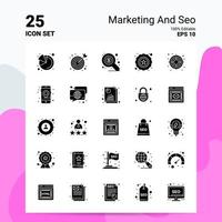 25 marknadsföring och seo ikon uppsättning 100 redigerbar eps 10 filer företag logotyp begrepp idéer fast glyf ikon design vektor