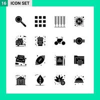 Packung mit 16 Solid Style Icon Set Glyphen-Symbolen für den Druck kreative Zeichen isoliert auf weißem Hintergrund 16 Icon Set kreativer schwarzer Icon-Vektor-Hintergrund vektor