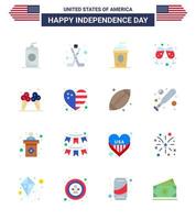 4:e juli USA Lycklig oberoende dag ikon symboler grupp av 16 modern flats av is vin glas kaka vin oberoende redigerbar USA dag vektor design element