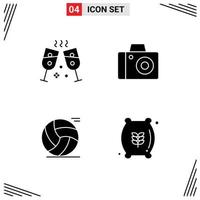 Lager Vektor Icon Pack mit 4 Zeilenzeichen und Symbolen für Champagner Mehl Foto Basketball Mehlsack editierbare Vektordesign-Elemente