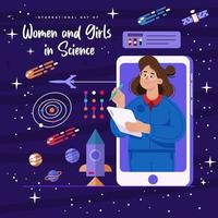kvinna inlärning till vara ett astronaut via uppkopplad handledning vektor