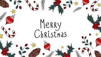 Fröhliche Weihnachten. süße grußkarte mit handgezeichneten dekorativen elementen isoliert auf weißem hintergrund. Handzeichnungsstil. vektor