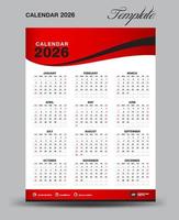 wandtischkalender 2026 vorlage, tischkalender 2026 design, wochenbeginn sonntag, business flyer, satz von 12 monaten, woche beginnt sonntag, organisator, planer, druckmedien, roter wellenhintergrund, vektor