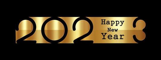 2023 Neujahr Gold-Logo-Banner-Design. Feiertagsgrußkarte. Vektor-Illustration. Feiertagsdesign für Grußkarte, Einladung, Kalender, Party, goldenes Feiertagsetikett isoliert auf schwarzem Hintergrund vektor