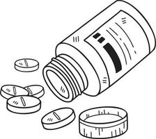 hand gezeichnete tabletten und medizinflaschenillustration vektor