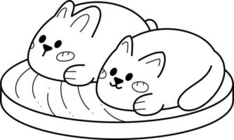 manju doodle4. süße japanische kuchen in form einer katze und eines kaninchens. Doodle schwarz-weiß Cartoon-Vektor-Illustration. vektor