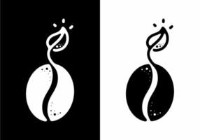 Kaffeebohnen mit Blattknospen Schwarz-Weiß-Strichzeichnungen Mono-Line-Tattoo vektor