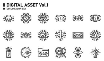 Symbolsatz für die Gliederung digitaler Assets. vektor