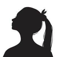 junges Mädchen Gesicht mit Pferdeschwanz Haar aus Seitenansicht Vektor Icon Silhouette Avatar. schwarze einfarbige hübsche mädchenzeichnung mit einfachem flachem kunststil lokalisiert auf einfachem weißem hintergrund.
