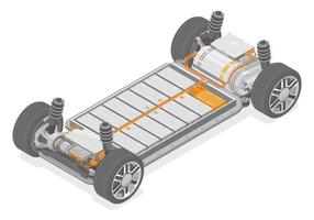 elektrische auto produktion herstellung lithium-batterie li-ionen-pack modulare ev motorteile layout motorsteuerung isometrische isolierte vektorillustration vektor