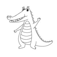 süßer krokodilcharakter. lustiger alligator lokalisiert auf weiß. Umrissvektorillustration für Malbuch vektor